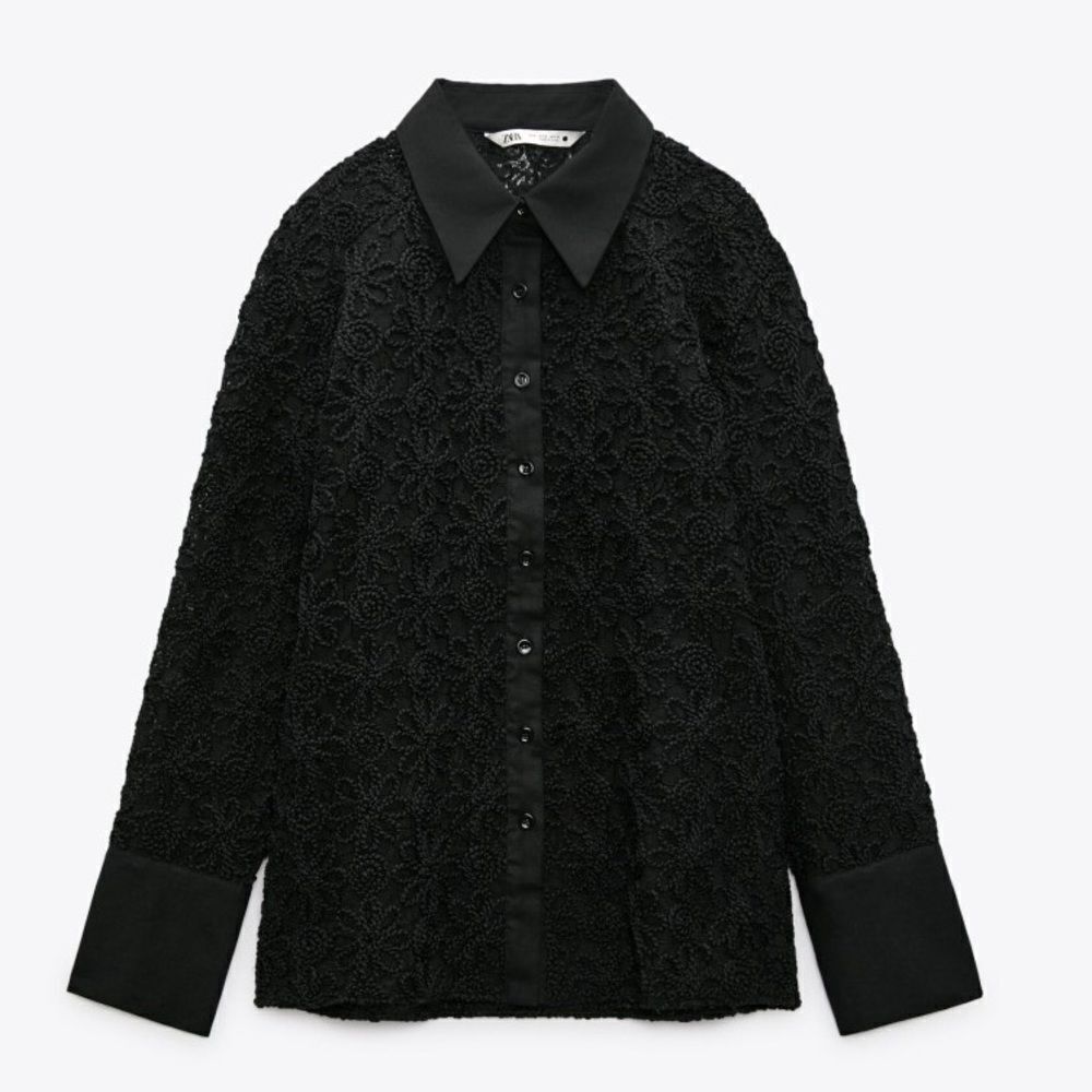 Zara linen blend embroidered long line shirt - Picture 3 of 8